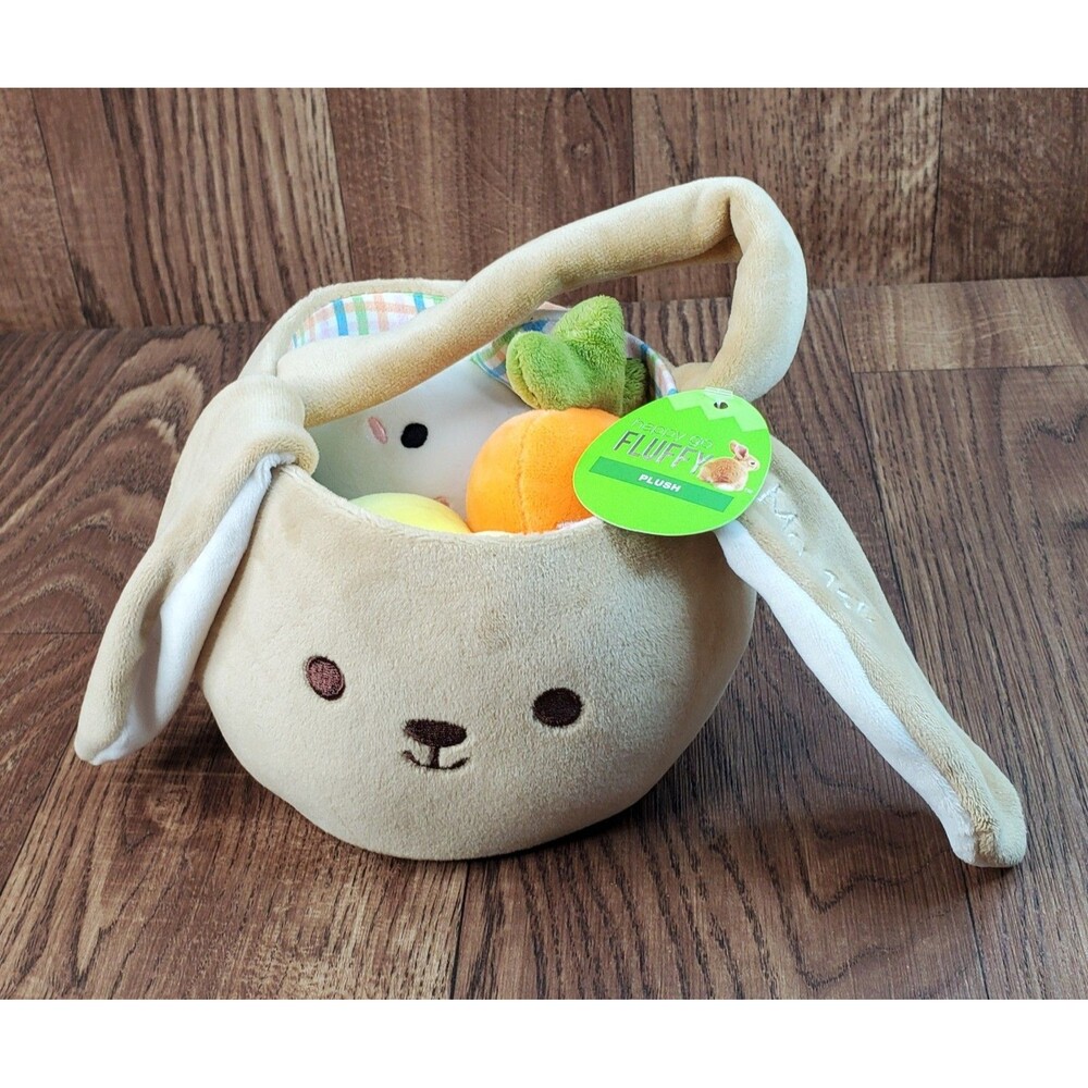 Happy Go Fluffy My First Easter Basket Plush Bunny Rabbit Set of 4 NWT